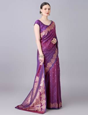 Magenta color silk blend zari woven work saree 3