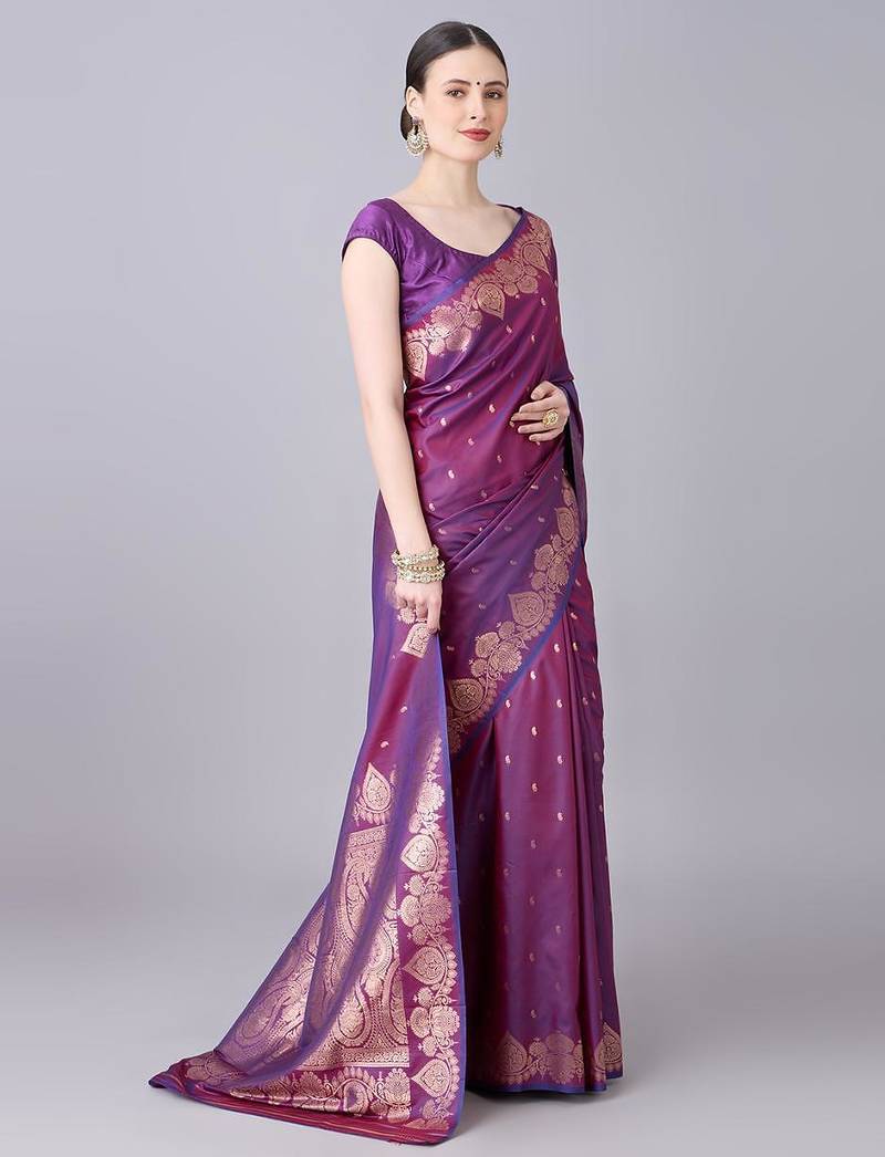 Magenta color silk blend zari woven work saree