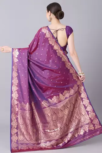 Magenta color silk blend zari woven work saree