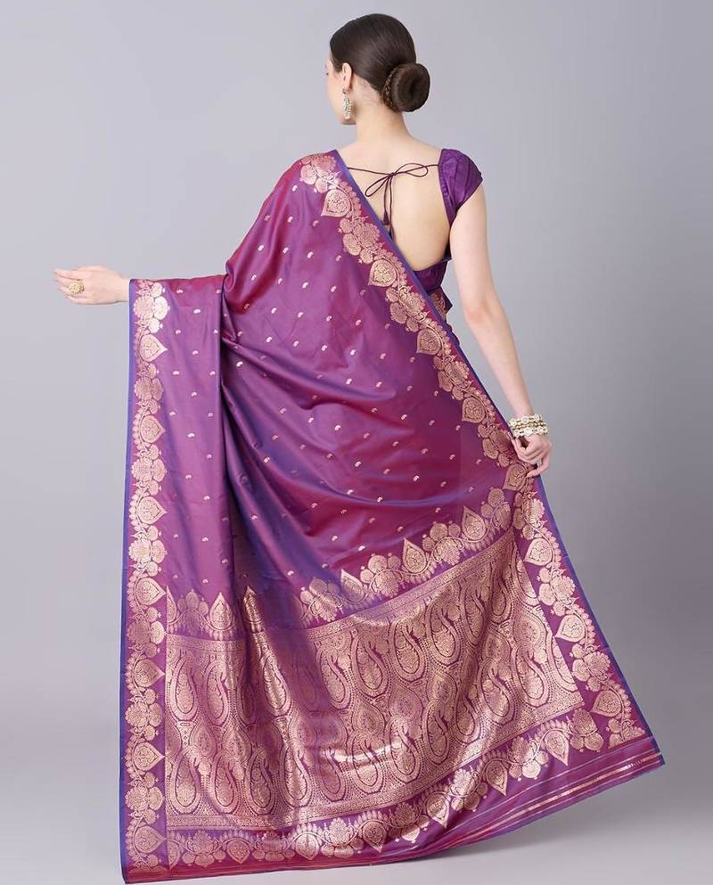 Magenta color silk blend zari woven work saree