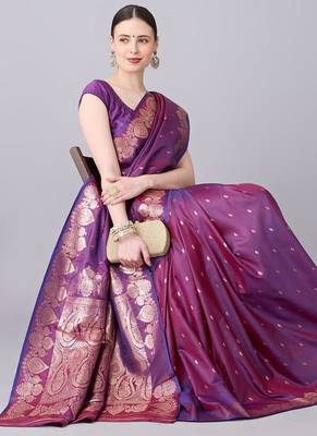 Magenta color silk blend zari woven work saree 5