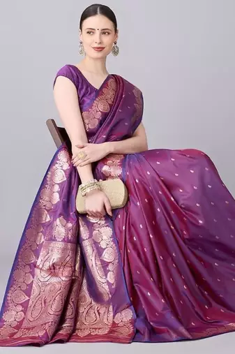 Magenta color silk blend zari woven work saree