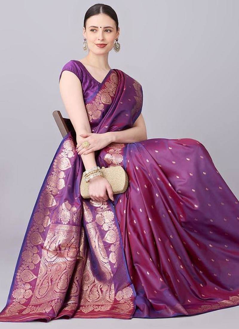 Magenta color silk blend zari woven work saree