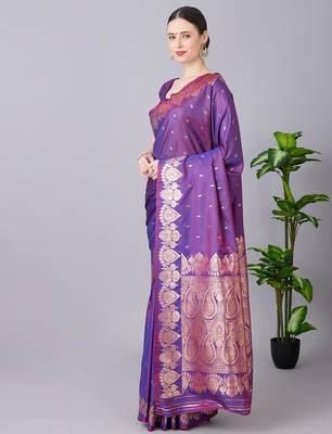 Purple color silk blend zari woven work saree 2