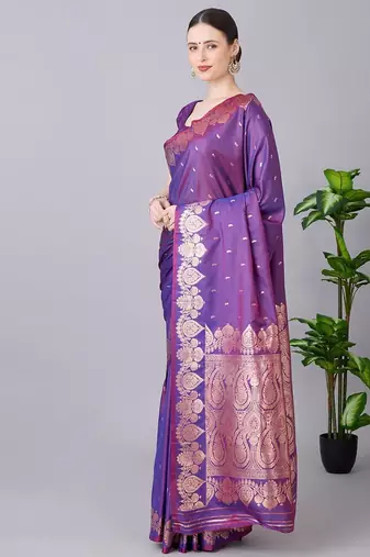 Purple color silk blend zari woven work saree