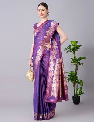 Purple color silk blend zari woven work saree 5