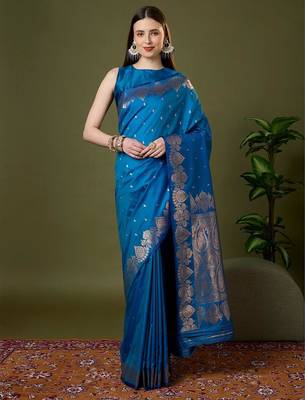 Sky blue color silk blend zari woven work saree 1