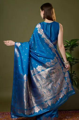 Sky blue color silk blend zari woven work saree