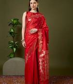 Red color silk blend zari woven work saree