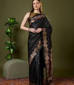 Navy color silk blend zari woven work saree