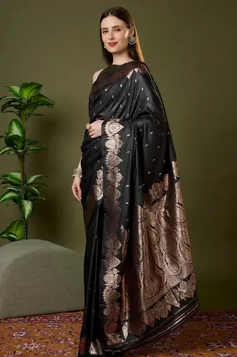 Navy color silk blend zari woven work saree