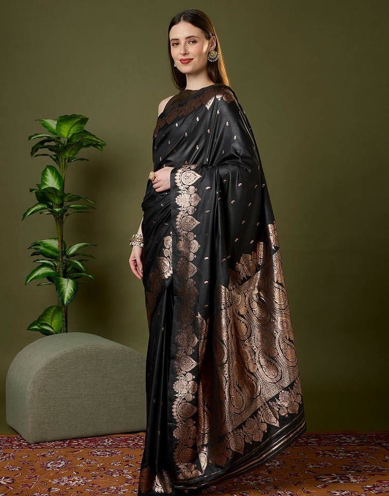 Navy color silk blend zari woven work saree