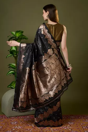 Navy color silk blend zari woven work saree
