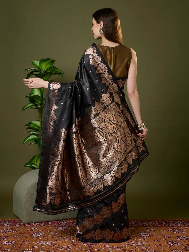 Navy color silk blend zari woven work saree