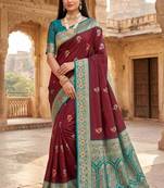 Light brown color silk blend zari woven work sari -un stitched blouse