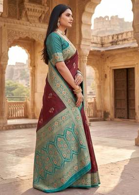Light brown color silk blend zari woven work sari -un stitched blouse 2