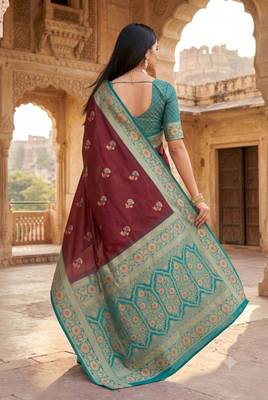 Light brown color silk blend zari woven work sari -un stitched blouse 3