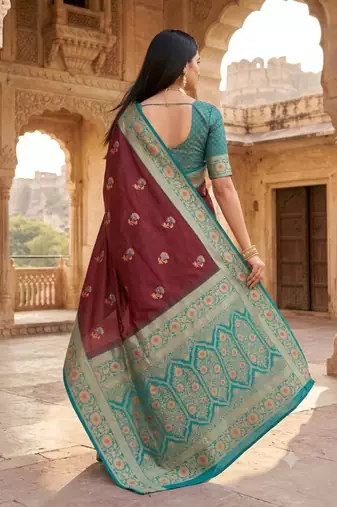 Light brown color silk blend zari woven work sari -un stitched blouse