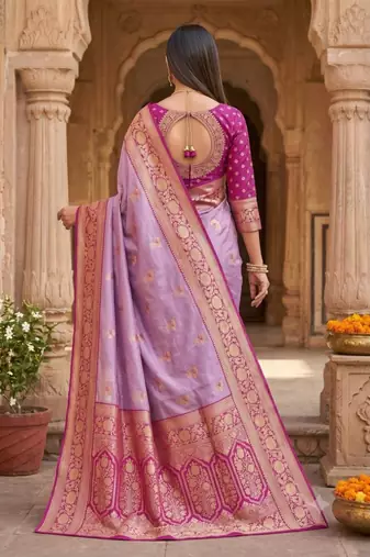 Light levender color silk blend zari woven work sari -un stitched blouse