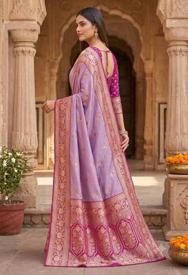 Light levender color silk blend zari woven work sari -un stitched blouse 3