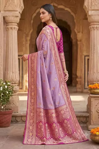 Light levender color silk blend zari woven work sari -un stitched blouse