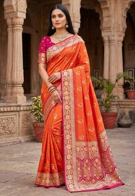 Fenta color silk blend zari woven work sari -un stitched blouse 1