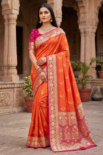 Fenta color silk blend zari woven work sari -un stitched blouse