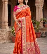 Fenta color silk blend zari woven work sari -un stitched blouse