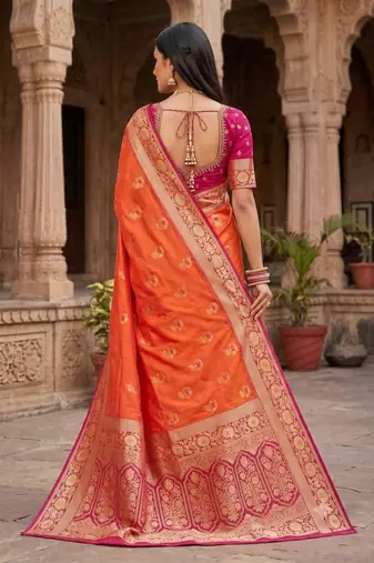 Fenta color silk blend zari woven work sari -un stitched blouse