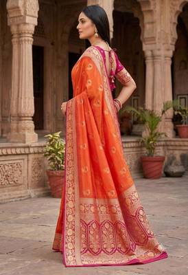 Fenta color silk blend zari woven work sari -un stitched blouse 3