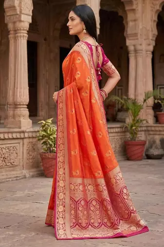 Fenta color silk blend zari woven work sari -un stitched blouse