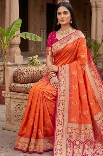 Fenta color silk blend zari woven work sari -un stitched blouse