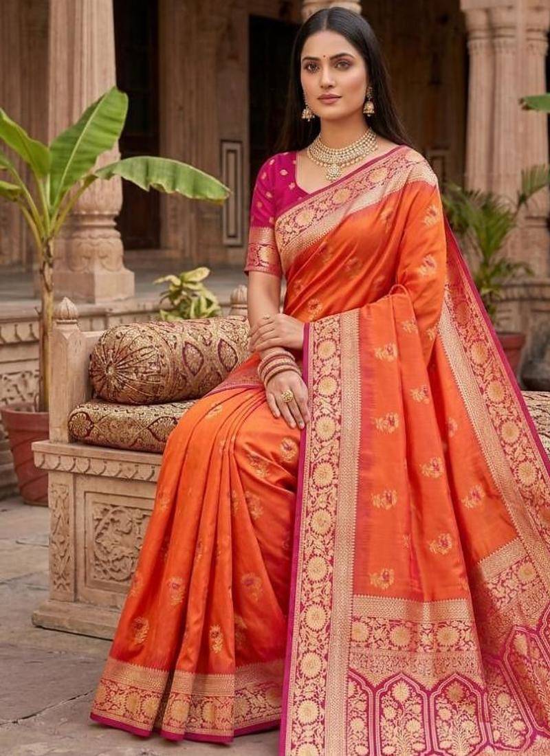 Fenta color silk blend zari woven work sari -un stitched blouse