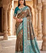 Light grey color silk blend zari woven work sari -un stitched blouse