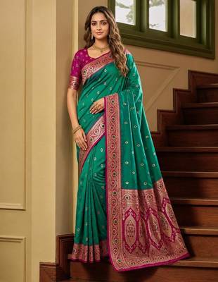 Sky blue color silk blend zari woven work sari -un stitched blouse 1