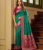 Sky blue color silk blend zari woven work sari -un stitched blouse