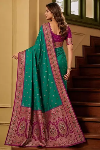 Sky blue color silk blend zari woven work sari -un stitched blouse