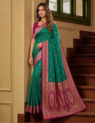 Sky blue color silk blend zari woven work sari -un stitched blouse 3