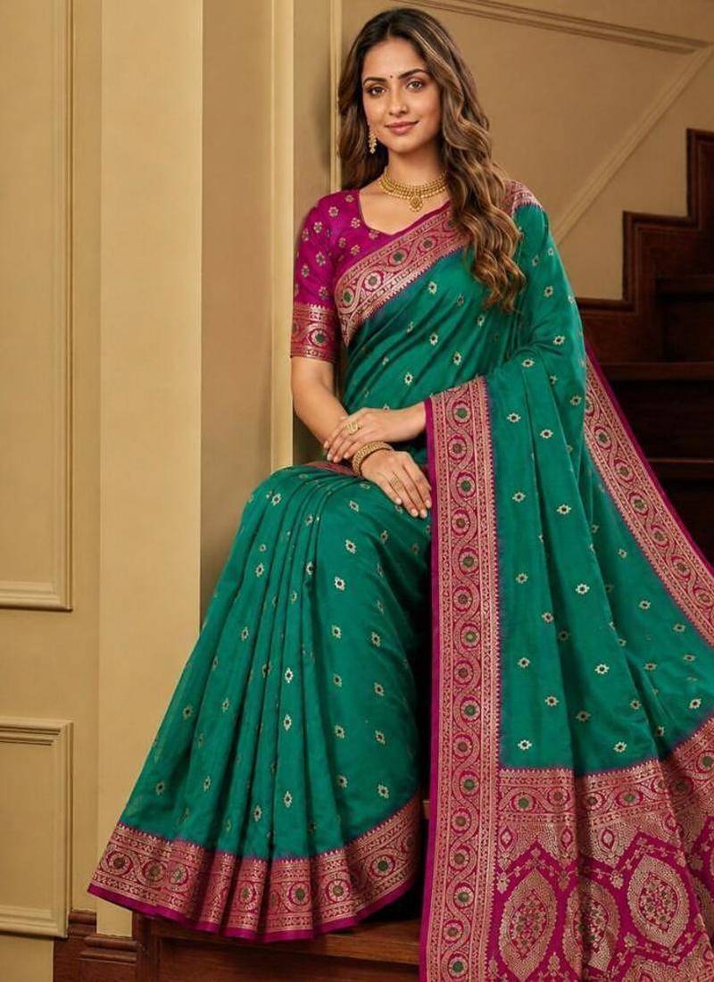 Sky blue color silk blend zari woven work sari -un stitched blouse