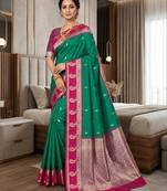Light green color silk blend zari woven work saree