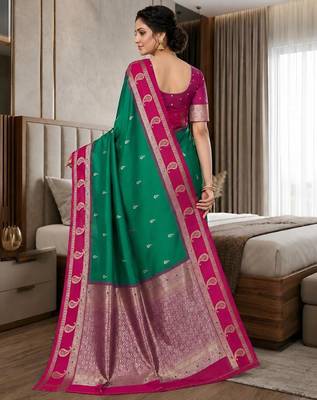 Light green color silk blend zari woven work saree 2