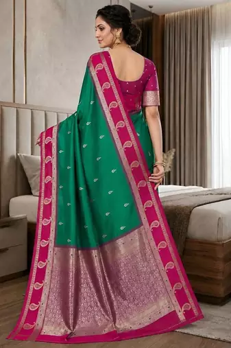 Light green color silk blend zari woven work saree