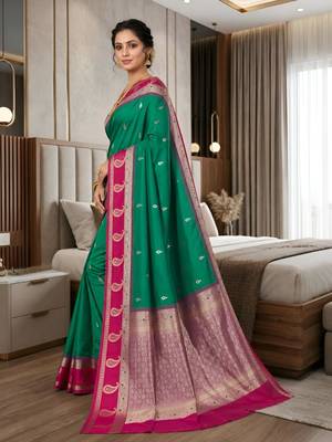 Light green color silk blend zari woven work saree 3