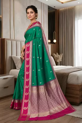 Light green color silk blend zari woven work saree