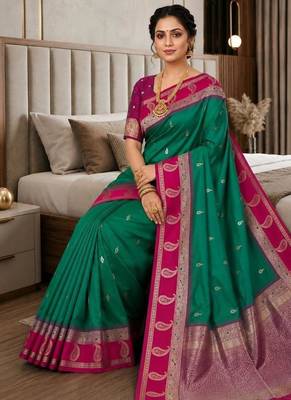 Light green color silk blend zari woven work saree 4