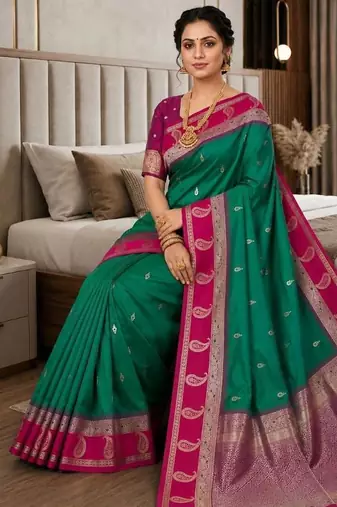 Light green color silk blend zari woven work saree