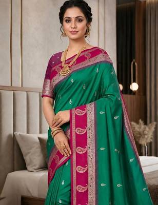 Light green color silk blend zari woven work saree 5