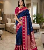 Navy blue color silk blend zari woven work saree