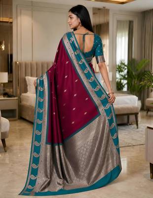 Magenta color silk blend zari woven work saree 2