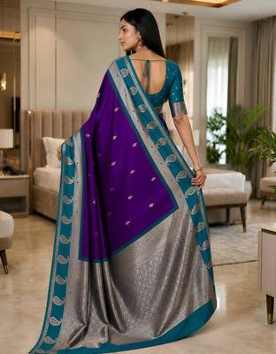 Blue color silk blend zari woven work saree 2
